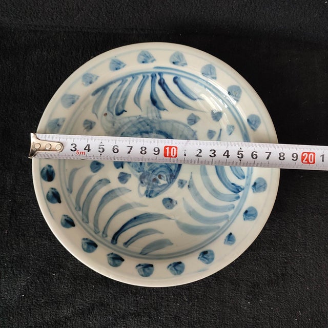 Chinese Ceramic Plate,Blue and White Porcelain Plate Hand Painted Fish Pattern For Sale - Image 11 of 11