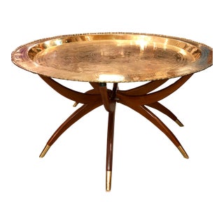 1950s Mid-Century Modern Brass Tray Table For Sale