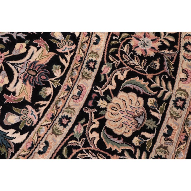 1990s Botanical 1990's Pak-Persian Black/Gold Wool Round Rug- 8'2'' X 8'3'' For Sale - Image 5 of 9