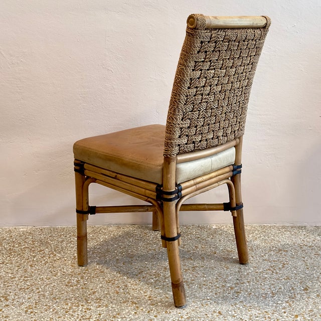 Vintage Coastal Style Rattan & Rawhide Dining Chairs by Palecek - Set of 4 For Sale In Miami - Image 6 of 17