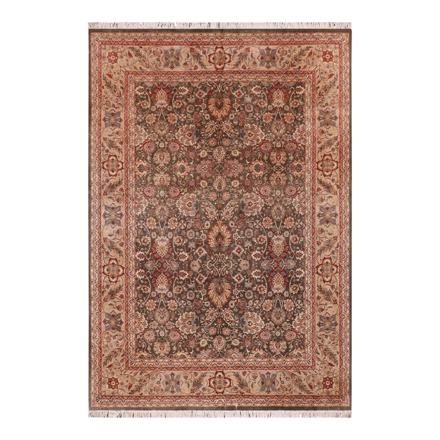 Shabby Chic 1990's Pak-Persian Green/Tan Wool Rug - 9'1'' X 11'10'' For Sale