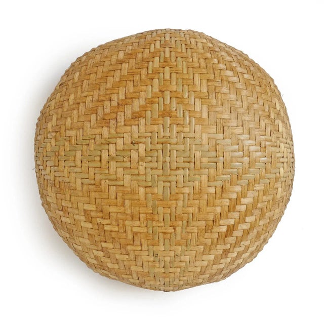 Boho Chic Vintage Javanese Boho Bamboo Round Basket Large For Sale - Image 3 of 8