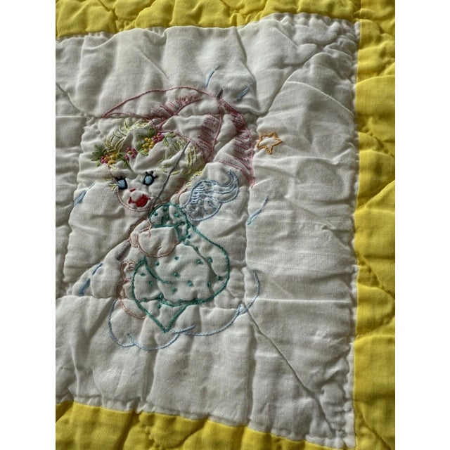 Handmade 1950s Embroidered Vintage Quilt Yellow 60” X 38” For Sale - Image 11 of 12
