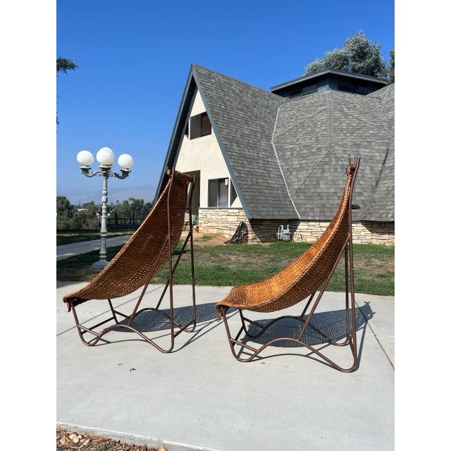 John Risley 1960s in the Manner of John Risley Braided Woven Rattan Duyan Lounge Chairs - Set of 2 For Sale - Image 4 of 10
