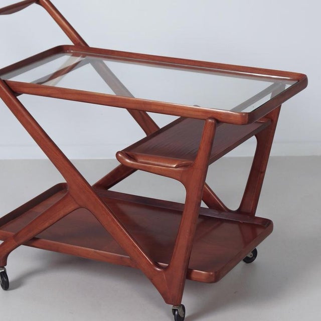 Wood Serving Trolley in Beech with Glass Top by Cesare Lacca for Cassina, 1960s For Sale - Image 7 of 11