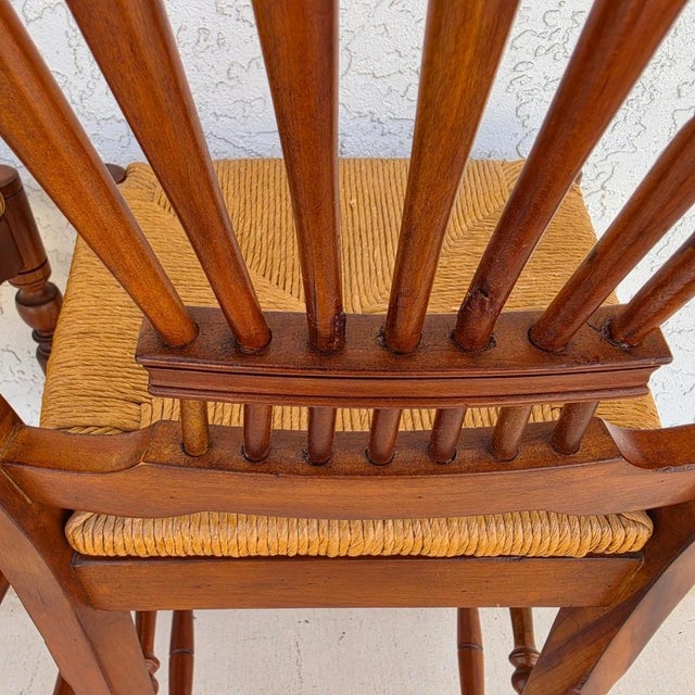 Ethan Allen Country French Wheat Sheaf Back Rush Seat Bar Stools Set of 2 For Sale - Image 17 of 18