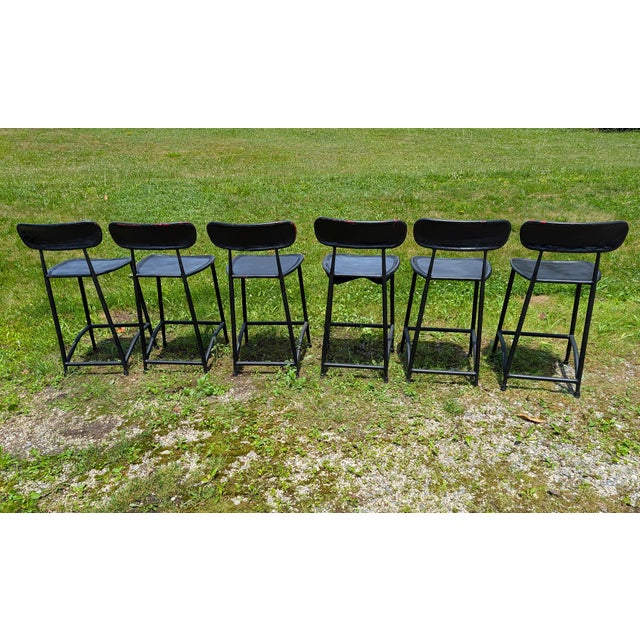 Mid-Century Modern Vintage Set of 6 Black Leather Seats Bar Stools 1970s Mid Century Modern For Sale - Image 3 of 18