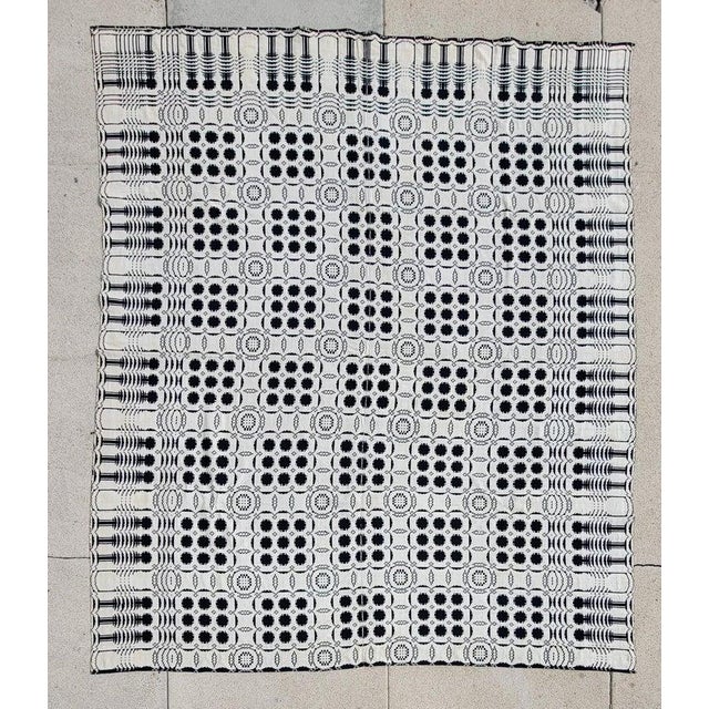 Early 19Thc Woven Double Weave Coverlet in Indigo & White For Sale - Image 10 of 11