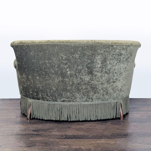 1990s Vintage Green Velvet Loveseat With Button Back and Fringe Skirt For Sale - Image 5 of 7