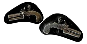 1950s Modernist Sterling Silver Derringer Gun Motif on Wood Cufflinks
