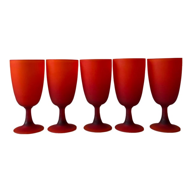 1970s Satin Glass Goblets - Set of Five For Sale