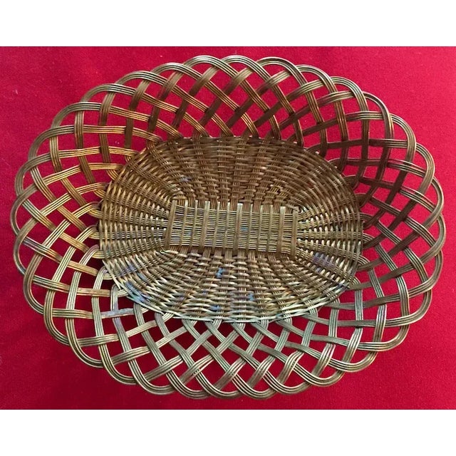 French Antique 19th Century French Woven Brass Basket Centerpiece For Sale - Image 3 of 13
