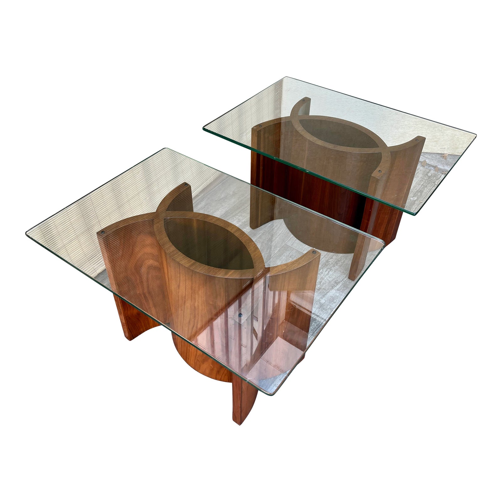 Mid- Century Modern Scandinavian-Style Bent Wood Side Tables With Glass ...