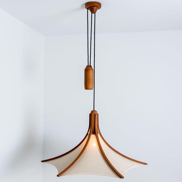 Wooden Pendant Light with Textile Shade from Domus Germany, 1970s For Sale - Image 17 of 18