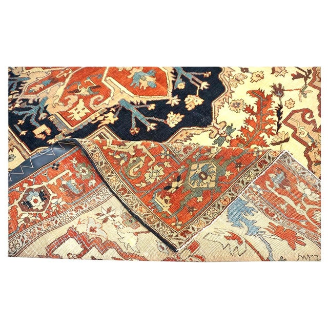 Persian Serapi Wool 7x11 Rust, Navy, Tan, & Ivory Handmade Area Rug #9902841 For Sale - Image 10 of 12
