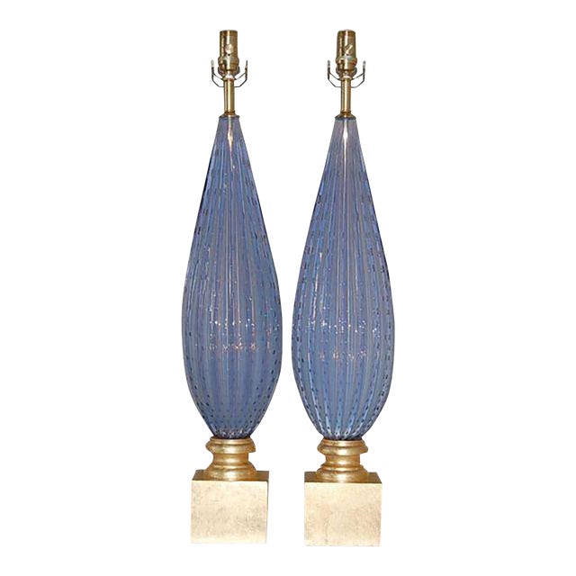 Vintage Murano Lavender Opaline Glass Lamps For Sale