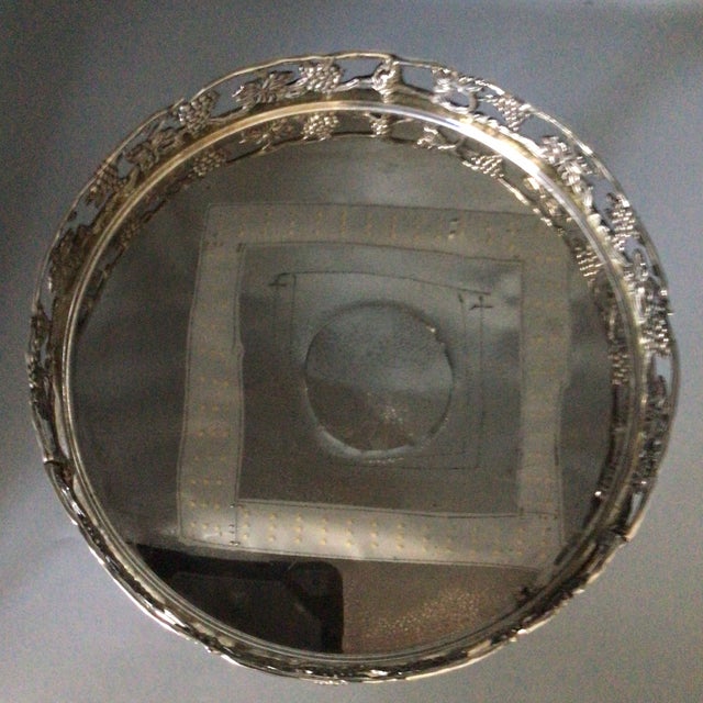 Metal Vintage Silver Plated Cake Pedestal Serving Platter With Grape Design For Sale - Image 7 of 12