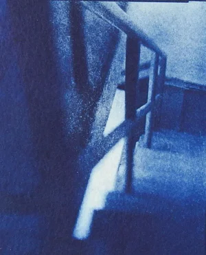 Vintage Cyanotype Blue Abstract Staircase Photograph