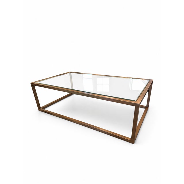Metal Attributed Arhaus Bronze-Finished Metal and Glass Rectangular Coffee Table For Sale - Image 7 of 11
