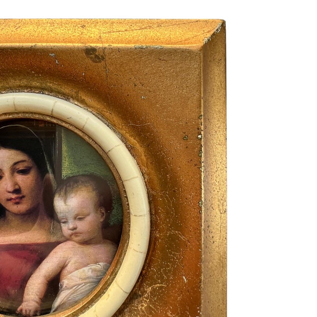 Late 20th Century Late 20th Century Gilt Italianate Picture Frame With Stone Liner and Madonna and Child Print For Sale - Image 5 of 10