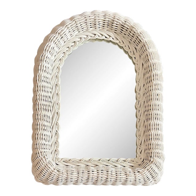 Vintage White Wicker Wall Mirror For Sale
