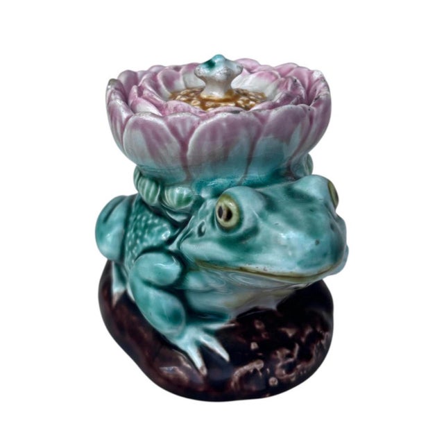 Late 19th Century Rare Austrian Majolica Frog Inkwell Circa 1890 For Sale - Image 5 of 8