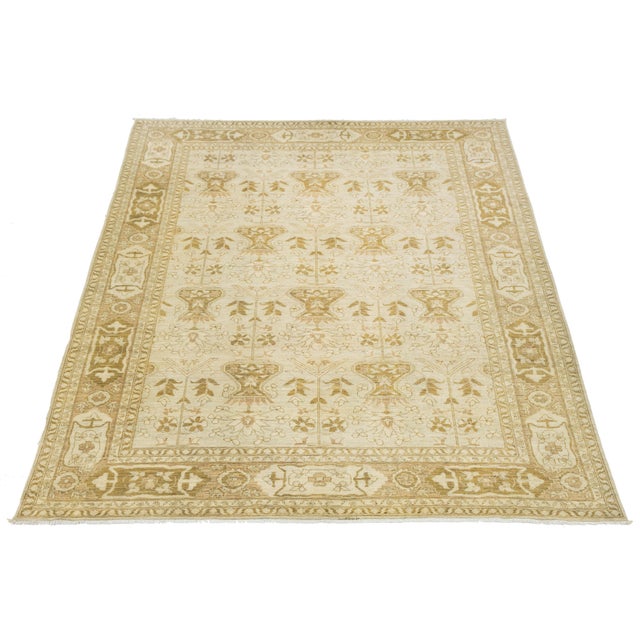 Elegant Golden Ivory Modern Oushak Style Hand-Knotted Wool Rug 10x14 For Sale - Image 4 of 10