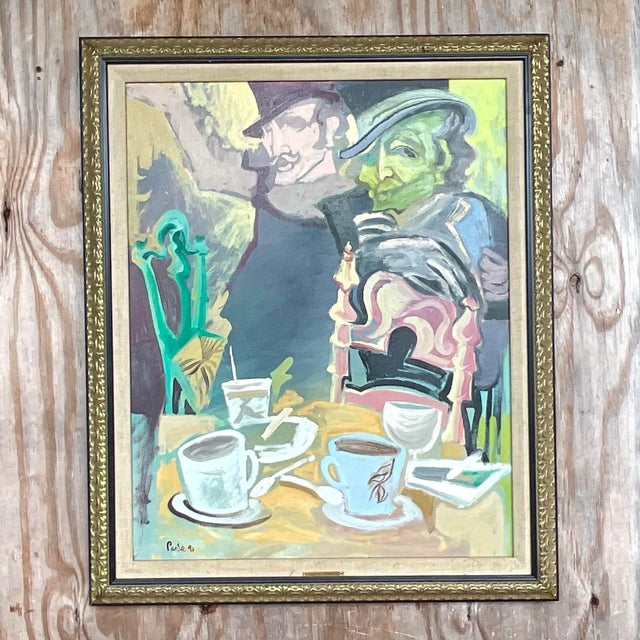 Vintage Boho Original Oil Painting on Canvas Signed For Sale - Image 4 of 6