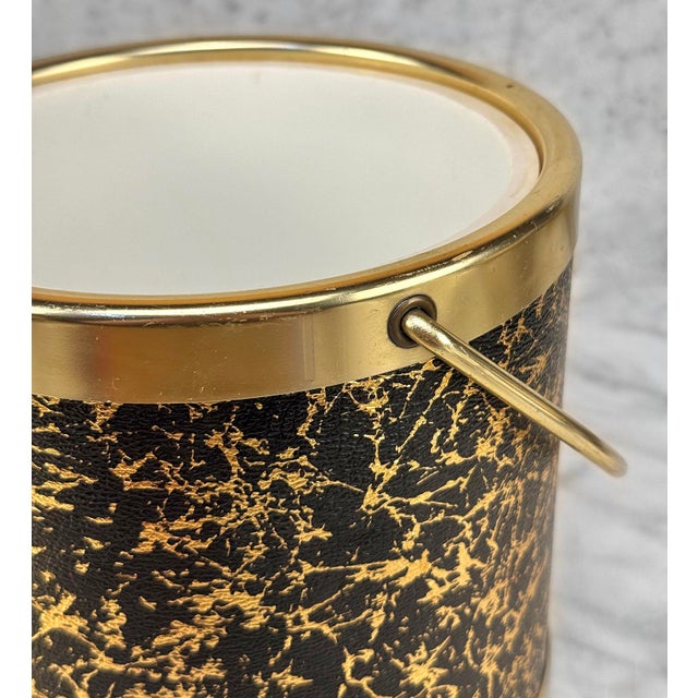 Mid-Century Hollywood Regency Italian Gold & Black Ice Bucket For Sale - Image 9 of 10
