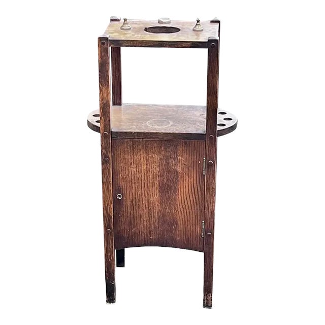 Early 20th Century Antique Solid Oak Mission Style Pipe Smoke Stand For Sale