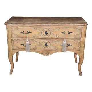1950's Italian-Made Tasseled French Louis XV Style Distressed Painted Commode For Sale