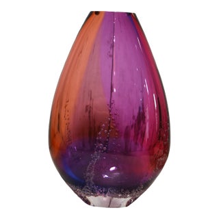 Red Multicolor Tear Drop Art Glass Vase Sea Foam by Buzz Blodgett For Sale