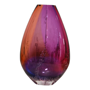 Red Multicolor Tear Drop Art Glass Vase Sea Foam by Buzz Blodgett