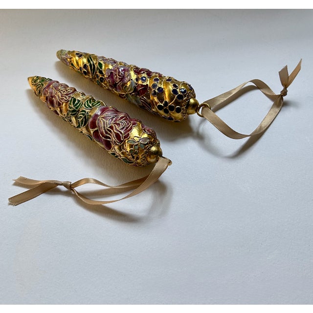 1990s Pair of Gold Cloisonné & Crystal Ornaments For Sale - Image 5 of 17