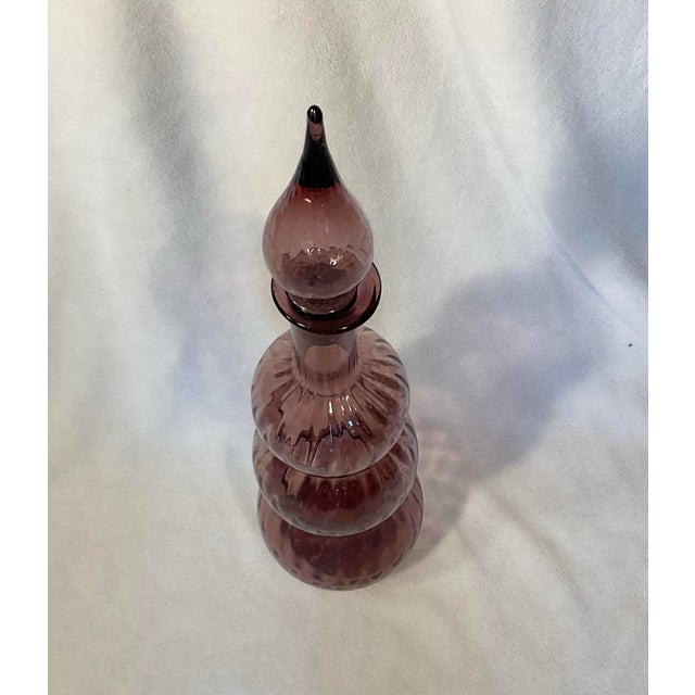 Mid Century Modern Italian Empoli glass triple gourd decanter with glass stopper in amethyst/purple in color from the...