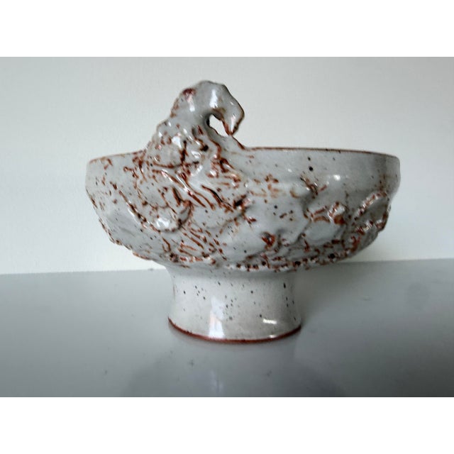 1990's Vintage Organic Handmade Studio Pottery Pedestal Bowl, Signed For Sale - Image 10 of 12