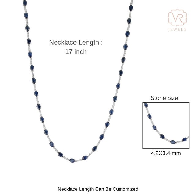 Certified 14k White Gold Natural 10.52ct Blue Sapphire & Diamond Tennis Necklace For Sale - Image 10 of 15