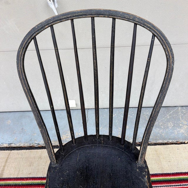 Antique Black Painted Bow-Back Kitchen Windsor Side Chair, Ca. 1800 For Sale - Image 10 of 12