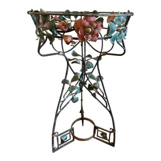 Vintage Art Nouveau Painted Iron Plant Stand For Sale