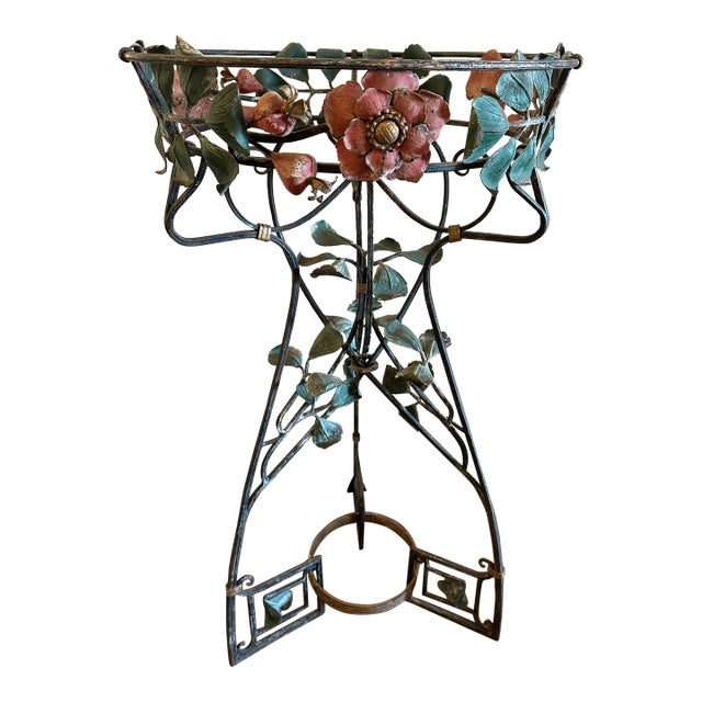 Vintage Art Nouveau Painted Iron Plant Stand For Sale