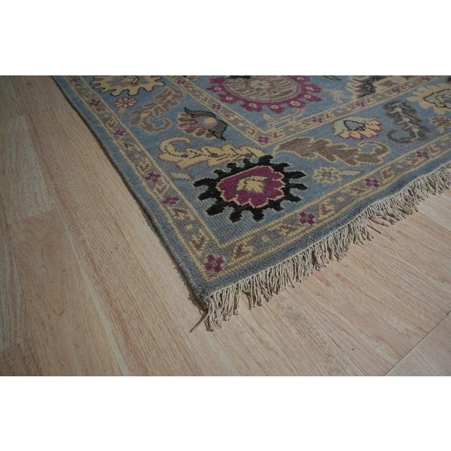 8x10 Blue Hand-Knotted Wool Floral Medallions Traditional Modern Carpet Rug For Sale - Image 4 of 7