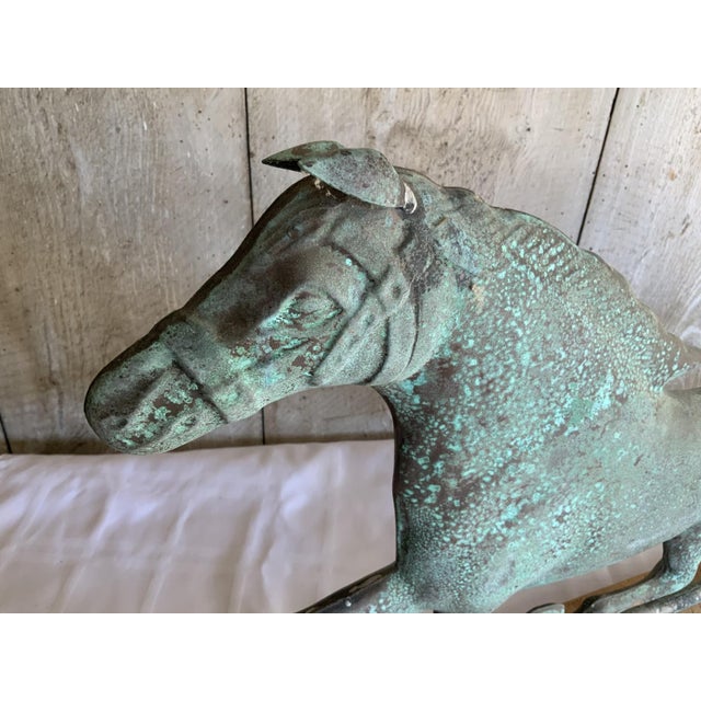Antique Galloping Horse Copper Weathervane on Wooden Plinth Base For Sale - Image 9 of 12