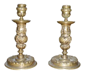 18th Century French Louis XIV Bronze Candle Holders - a Pair