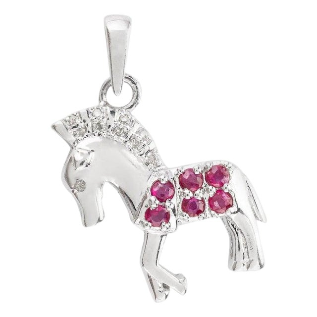 Vintage Style 925 Silver Horse Pendant With Ruby and Diamonds - Carat and her For Sale