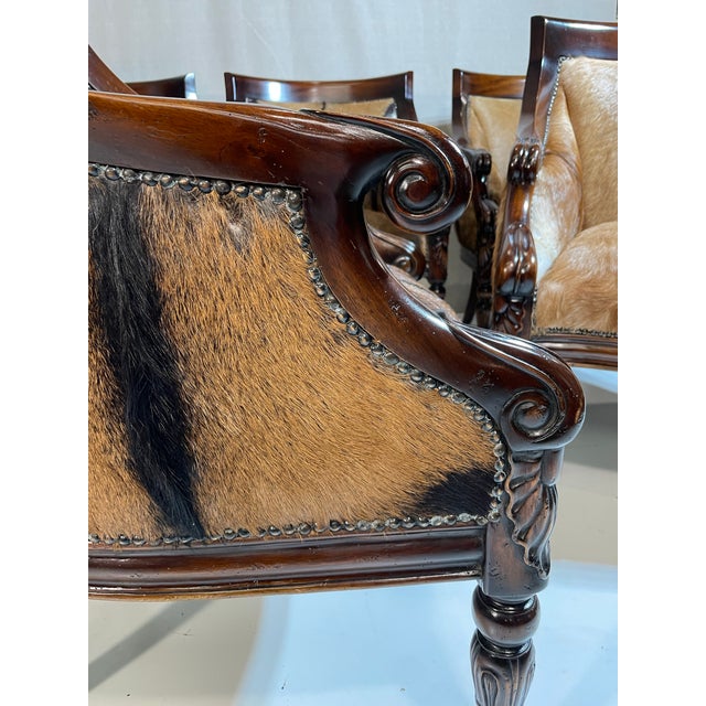 1990s Set of 6 Hide and Mahogany Accent Chairs For Sale - Image 9 of 12