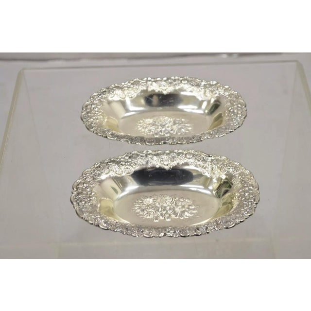 Vintage Victorian Style Silver Plated Floral Repousse Trinket Dish Japan - a Pair. Circa Mid 20th Century. Measurements:...