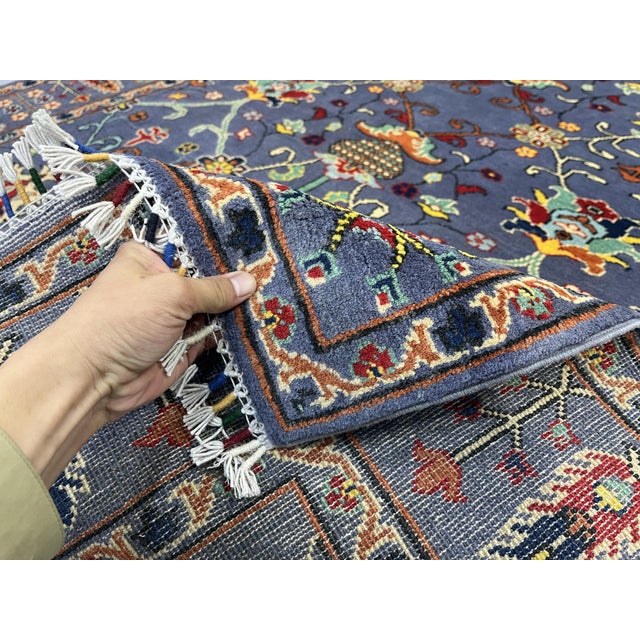 Blue Floral Sultani Wool Area Rug With Natural Dyes, 4'9" X 6'10" For Sale - Image 10 of 13