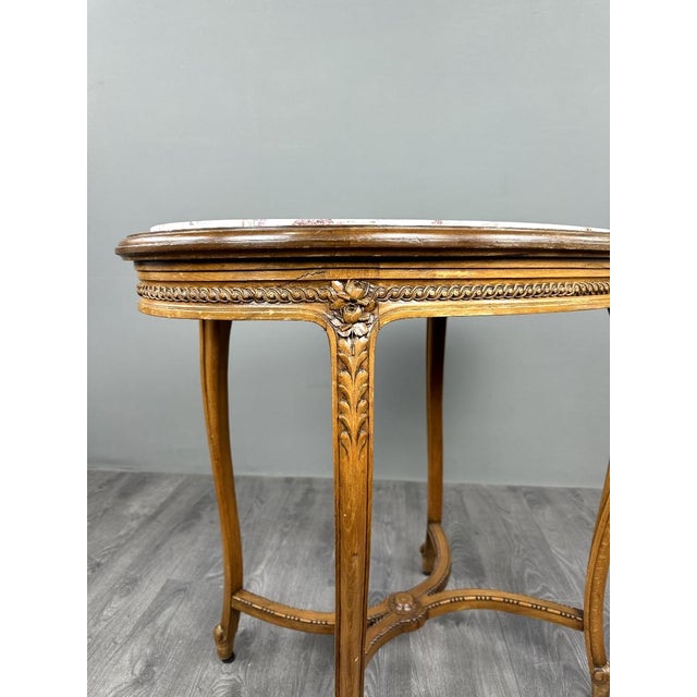19th Century Louis XVI Oval Pedestal Table in Carved Wood and Marble, 1890s For Sale - Image 6 of 9