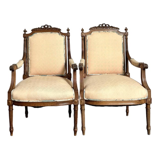 Vintage Regency Hand Carved Fauteuil Chairs - A Pair For Sale