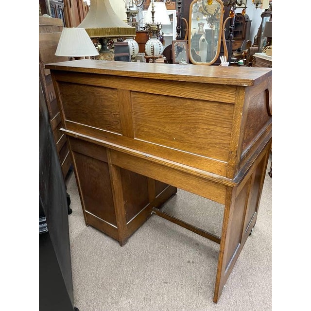 Antique Tiger Oak Roll Top Desk, Accordion Style, 5 Drawers, Solid Wood For Sale - Image 10 of 10